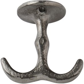 Funktionel dobbeltknage i metal til oph�ng under hylder fra Ib Laursen i antik s�lv.