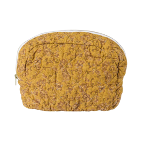 Ib Laursen Toilettaske, quiltet - Mustard m/gr�nne,gr� og brune blomster
