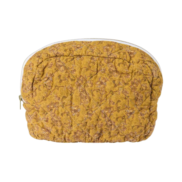 Ib Laursen Toilettaske, quiltet - Mustard m/gr�nne,gr� og brune blomster