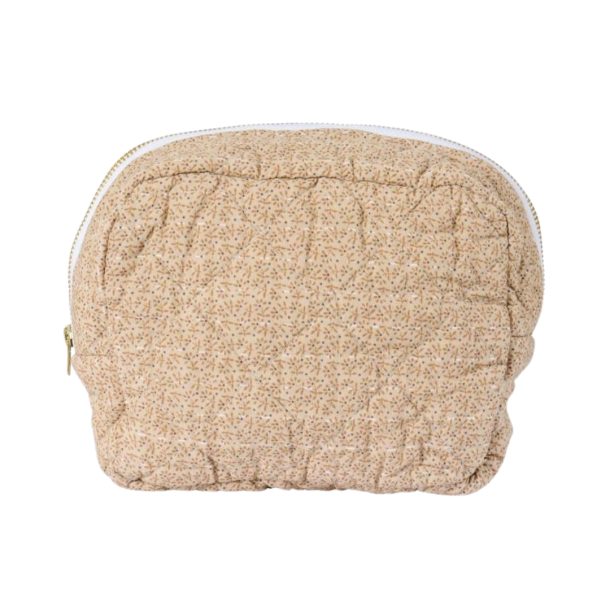 Ib Laursen Toilettaske, quiltet - Beige m/sm� brune blomster