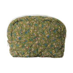Ib Laursen Toilettaske, quiltet - Gr� m/gr�nne, bl� og rosa blomster