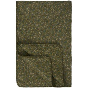 Ib Laursen Quilt gr� m/gr�nne, bl� og rosa blomster 130x180cm