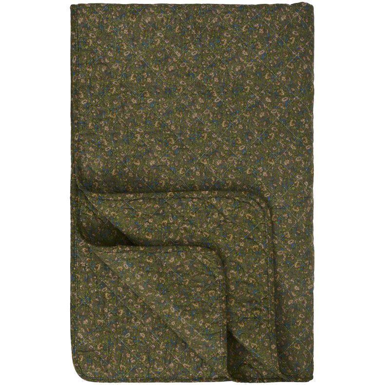 Ib Laursen Quilt gr� m/gr�nne, bl� og rosa blomster 130x180cm