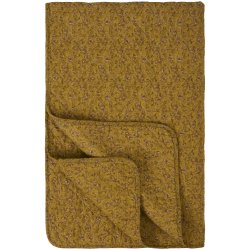 Ib Laursen Quilt mustard m/gr�nne, gr� og brune blomsterranker 130x180cm