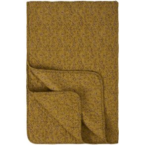 Ib Laursen Quilt mustard m/gr�nne, gr� og brune blomsterranker 130x180cm