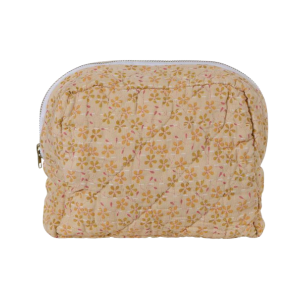 quiltet toilettaske Beige med lyse blomster