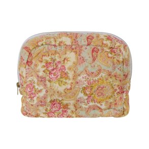 Quiltet toilettaske st�vbl� med blomsterm�nster
