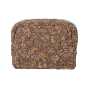 Toilettaske, quiltet st�vet bordeaux med blomster