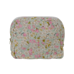 Toilettaske, quiltet turkis med blomster