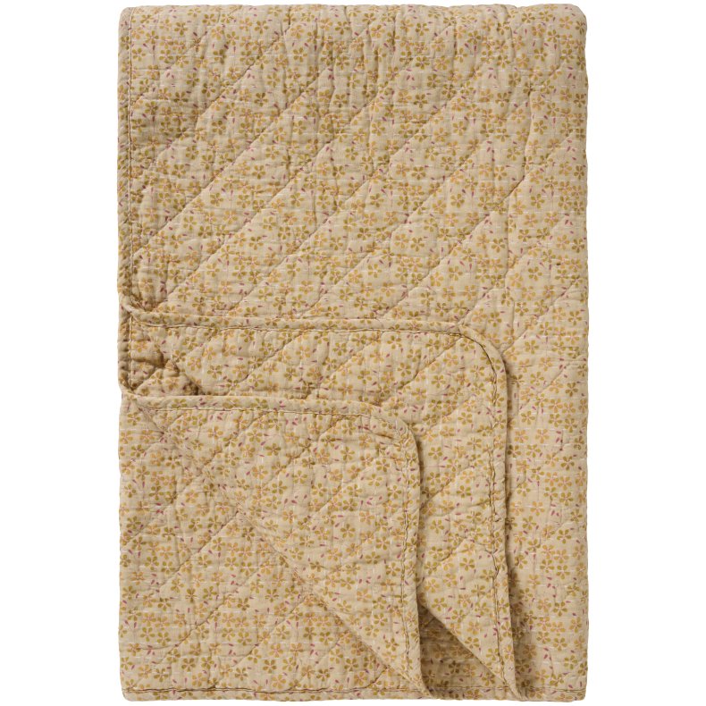 Ib Laursen Quilt beige m/gule, gr�nne og hindb�rfarvede blomster 130x180cm
