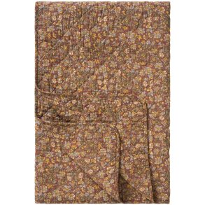 Ib Laursen Quilt st�vet bordeaux m/bl�, gule og gr�nne blomster 130x180cm