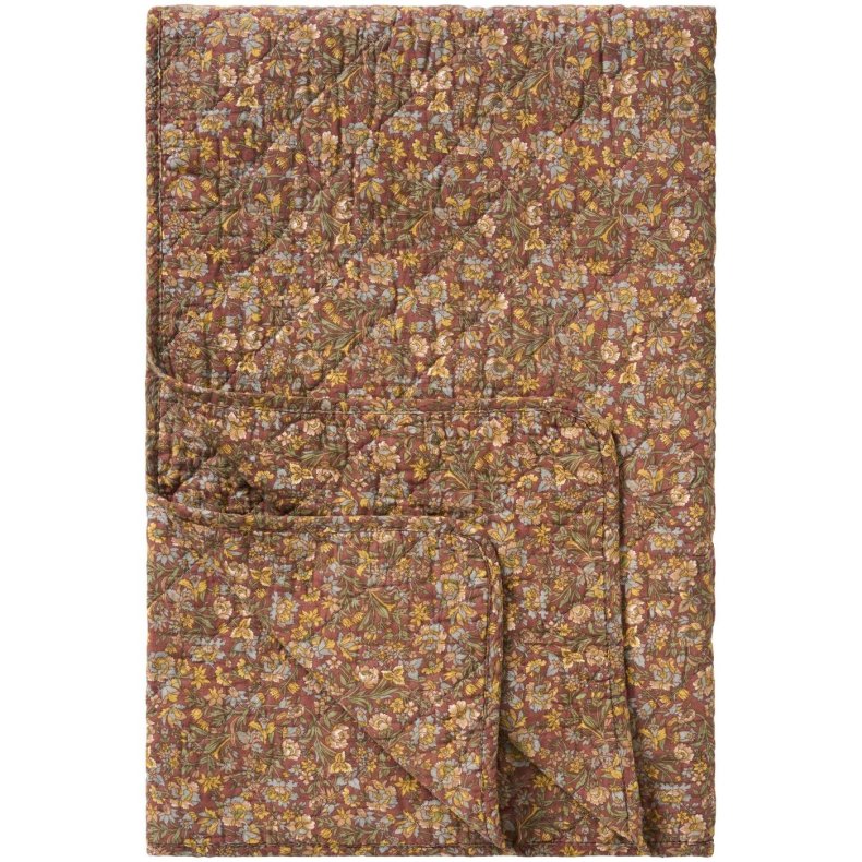 Vatt�ppe Quilt i st�vet bordeaux  med blomster