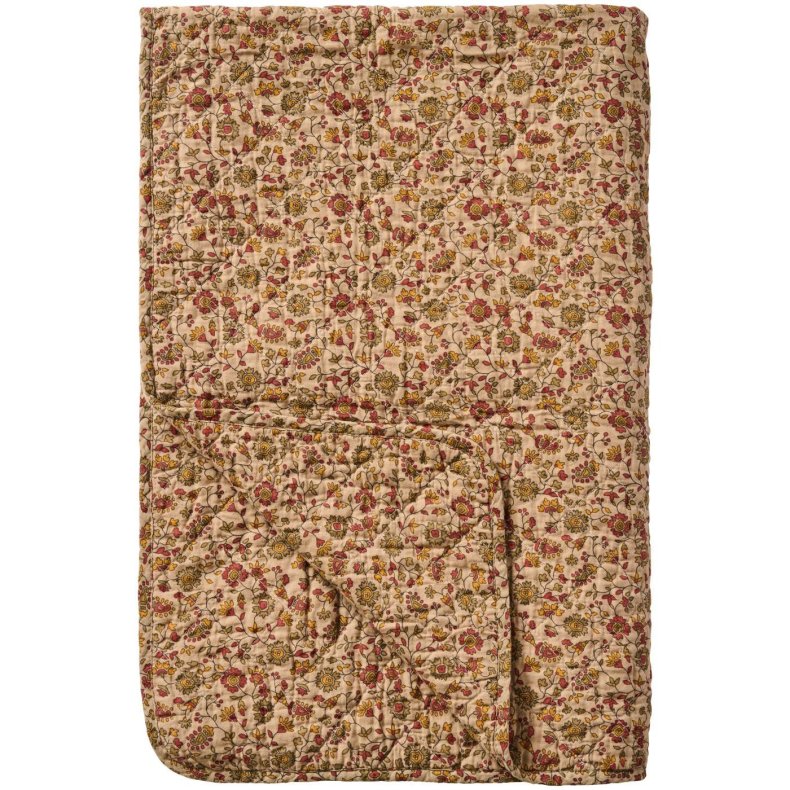 Ib Laursen Quilt brun m/rde, orange og grgrnne blomsterranke 130x180 cm