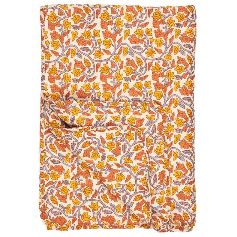 Ib Laursen Quilt naturfarvet m/gr, gule og orange vinranker 130x180cm