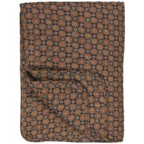 Ib Laursen Quilt sort m/blomstermnster i rustfarver 130x180cm