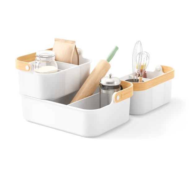 Umbra Bellwood stabelbar opbevaringskasse 37 x 27 cm - hvid/natur