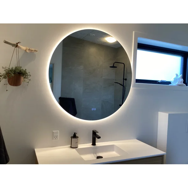 Rundt spejl med LED-lys og Antidug 80 cm