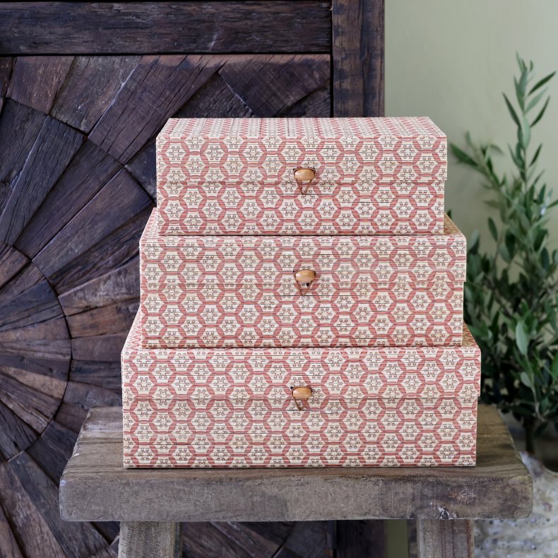 Chic Antique Amilly �ske i bambus s�t af 3 - Coral/natur