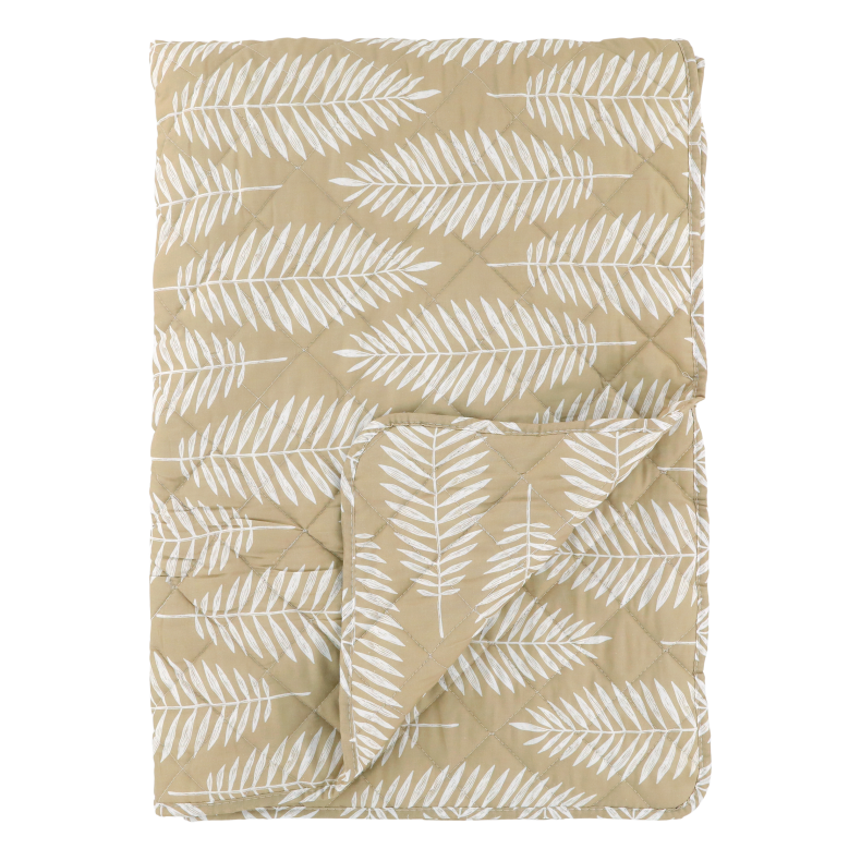 Chic Antique Aix Quilt m. tropisk bladmnster, beige og hvid, 130x180 cm
