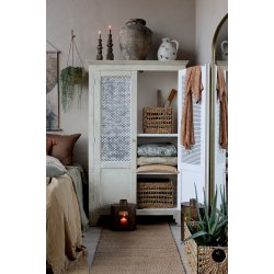 Chic Antique Aix Quilt m. tropisk bladmnster, beige og hvid, 130x180 cm