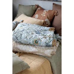 Chic Antique Aix Quilt m. tropisk bladmnster, beige og hvid, 130x180 cm