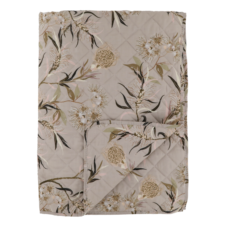 Chic Antique Aix Quilt m. blomstermnster, Taupe, 130x180 cm