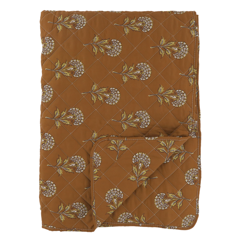 Chic Antique Aix Quilt m. blomstermnster, rustfarvet, 130x180 cm