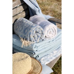 Chic Antique Aix Quilt m. mlkedrengestriber Sky blue og hvid, 130x180 cm