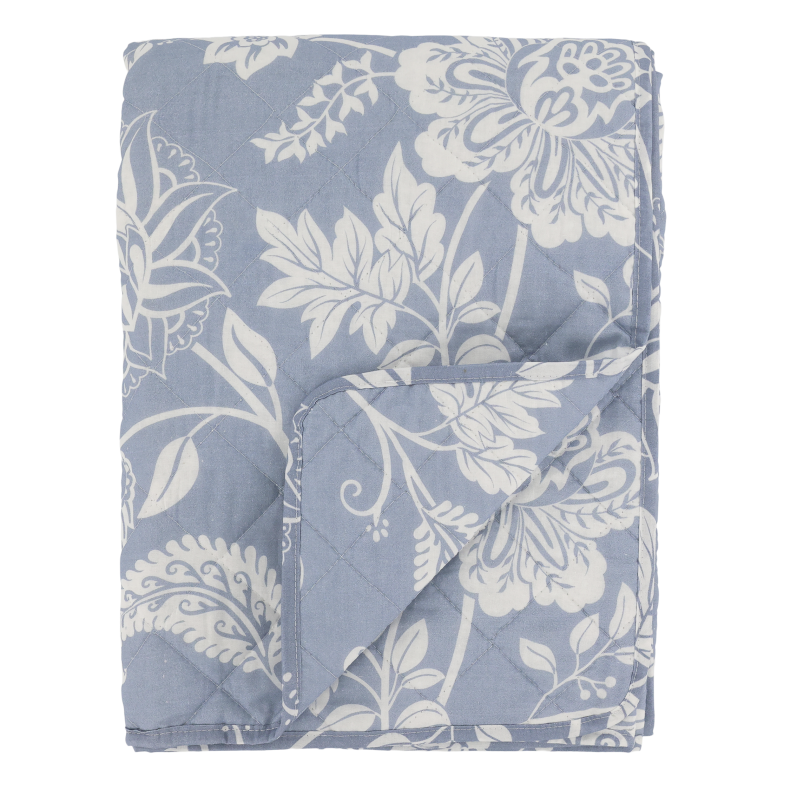 Chic Antique Aix Quilt m. blomstermnster 130x180 cm, bl/hvid