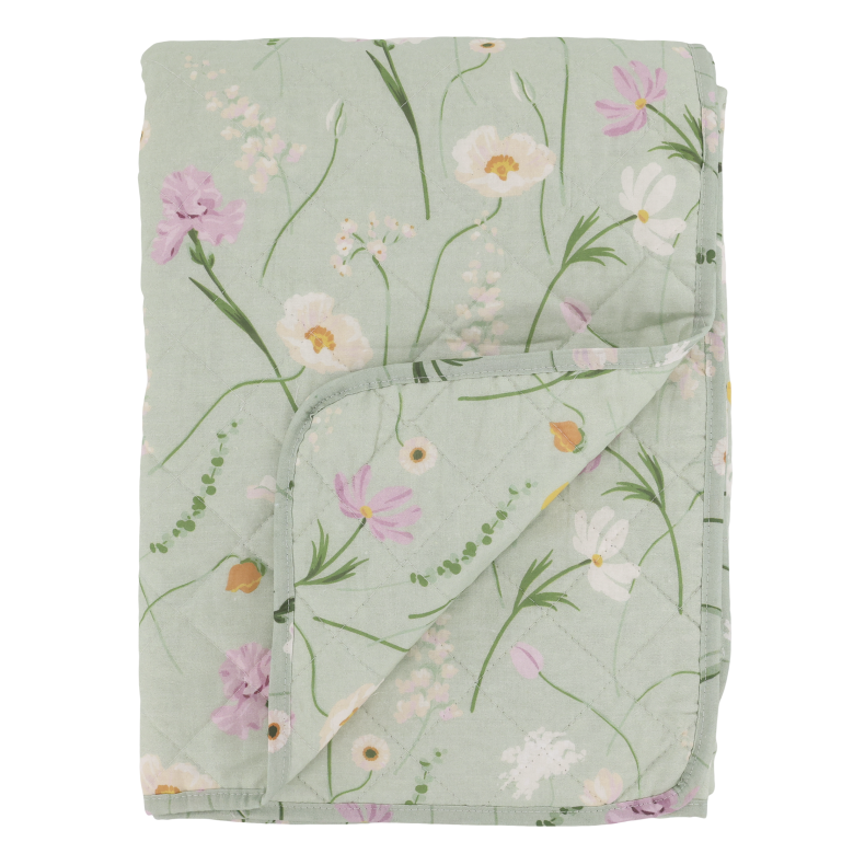 Chic Antique Aix Quilt grn m. blomster, 130x180 cm
