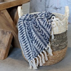 Chic Antique Aix Plaid af overskudsgarn, 150x130 cm, midnight og creme