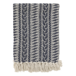 H�ndv�vet Chic Antique Aix plaid i midnight m�rkebl� og creme genbrugsgarn.