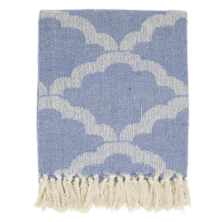 H�ndv�vet Chic Antique Aix plaid i sky blue lysebl� og creme genbrugsgarn.