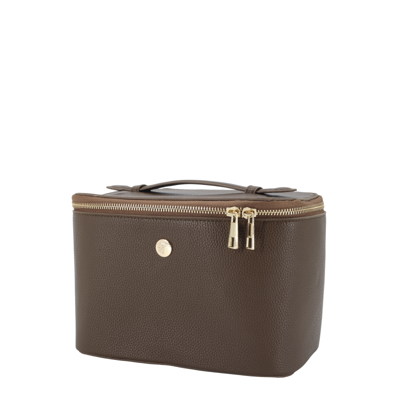 Stor og rummelig Chic Antique toilettaske i m�rkebrun coffee farve.
