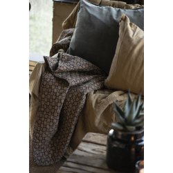 Ib Laursen Quilt sort m/blomstermnster i rustfarver 130x180cm