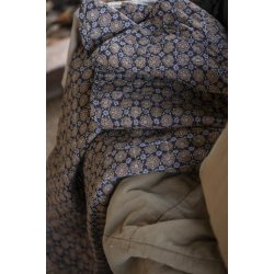 Ib Laursen Quilt sort m/blomstermnster i rustfarver 130x180cm