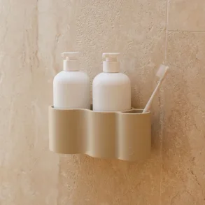 DESIGNSTUFF CURV S�beholder til bad, silikone/selvkl�bende, sand