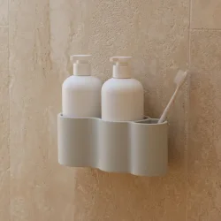 DESIGNSTUFF CURV S�beholder til bad, silikone/selvkl�bende, lysegr�