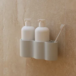 DESIGNSTUFF CURV S�beholder til bad, silikone/selvkl�bende, lysegr�