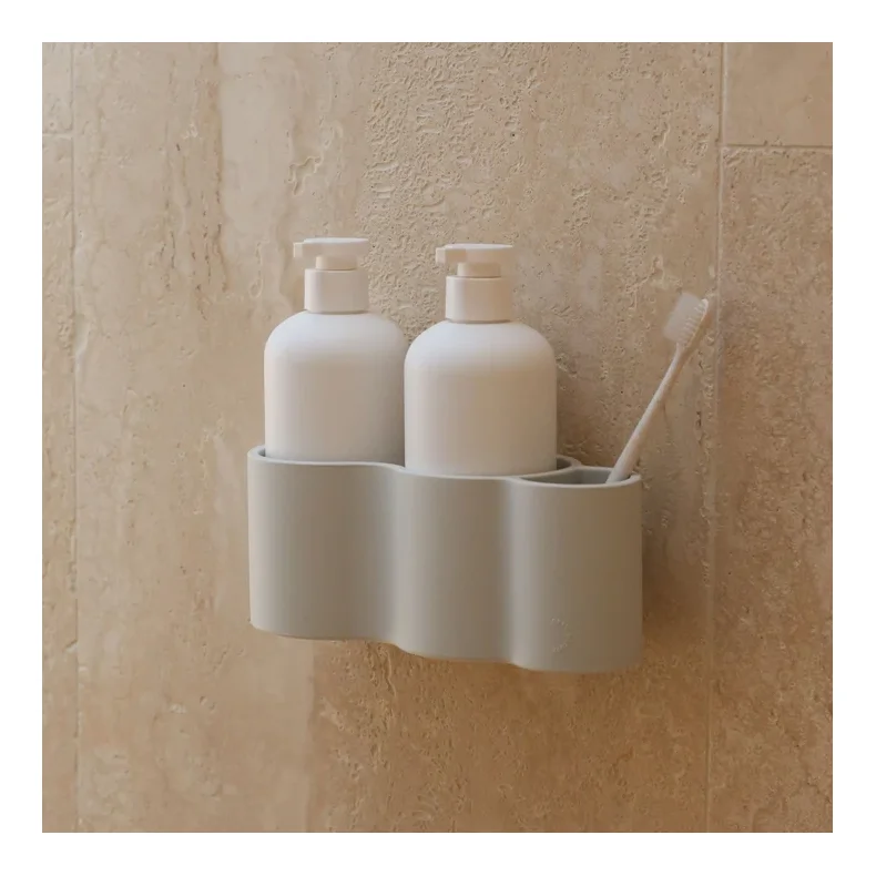 DESIGNSTUFF CURV S�beholder til bad, silikone/selvkl�bende, lysegr�
