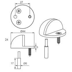 Drstopper til gulvmontering, halvmne, brstet stl