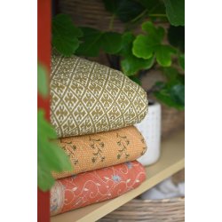 Ib Laursen Quilt oliven m/blokmnster 130x180cm