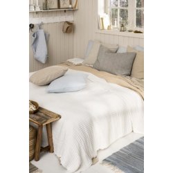  Ib Laursen Sengetppe ribbet hvid m/kantha-stikninger 150x220 cm