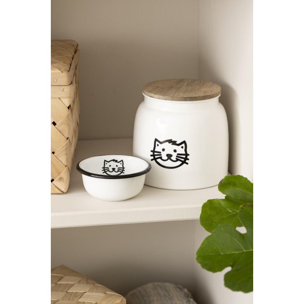 Ib Laursen Dse til kattemad hvid m/kattemotiv og trlg 2,2 ltr