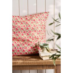 Ib Laursen Pudebetr�k beige m/r�de og rosa blomster, gr�nne blade - 60x60 cm