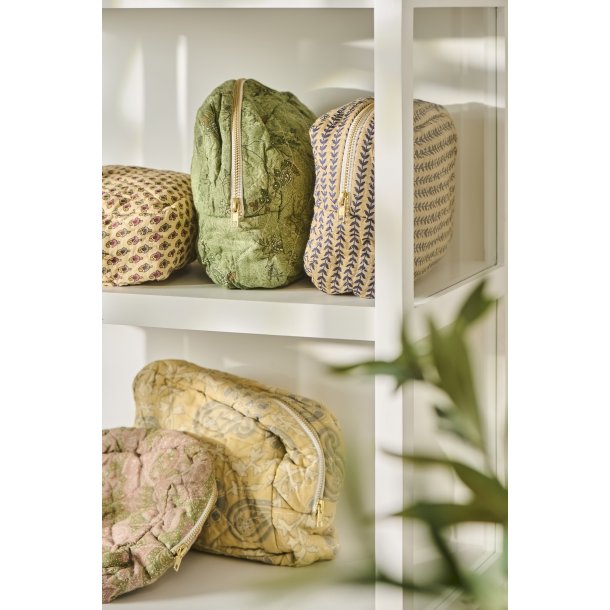 Ib Laursen Toilettaske, quiltet - Gul m/off white og grt mnster