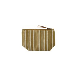 Meraki makeup pung i m�rk oliven og beige stribet OEKO-TEX bomuld.