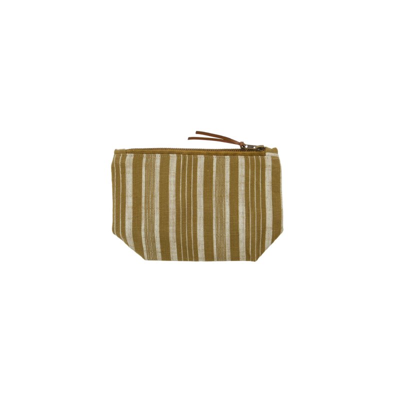 Meraki makeup pung i m�rk oliven og beige stribet OEKO-TEX bomuld.