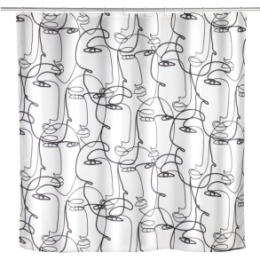 Wenko anti skimmel badeforh�ng, Faces 180x200 cm - Hvid/sort