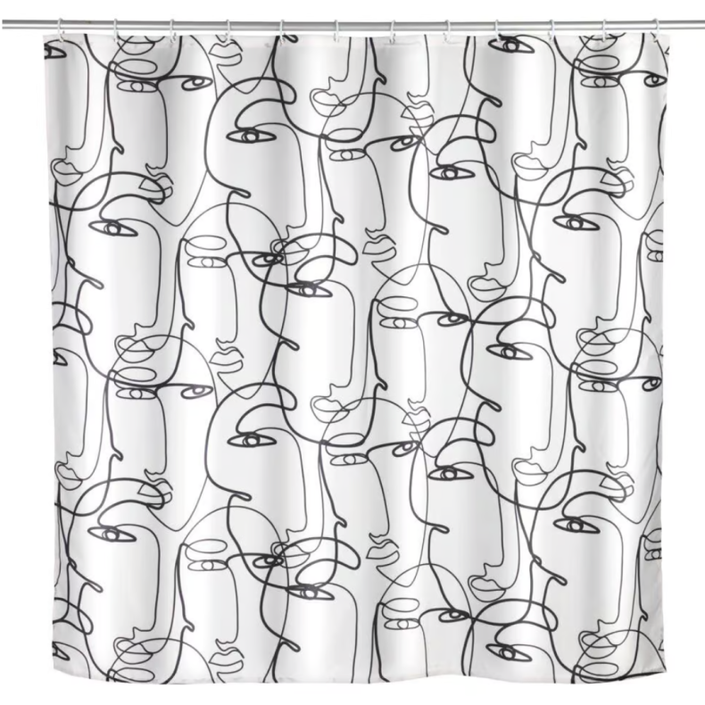 Wenko anti skimmel badeforh�ng, Faces 180x200 cm - Hvid/sort